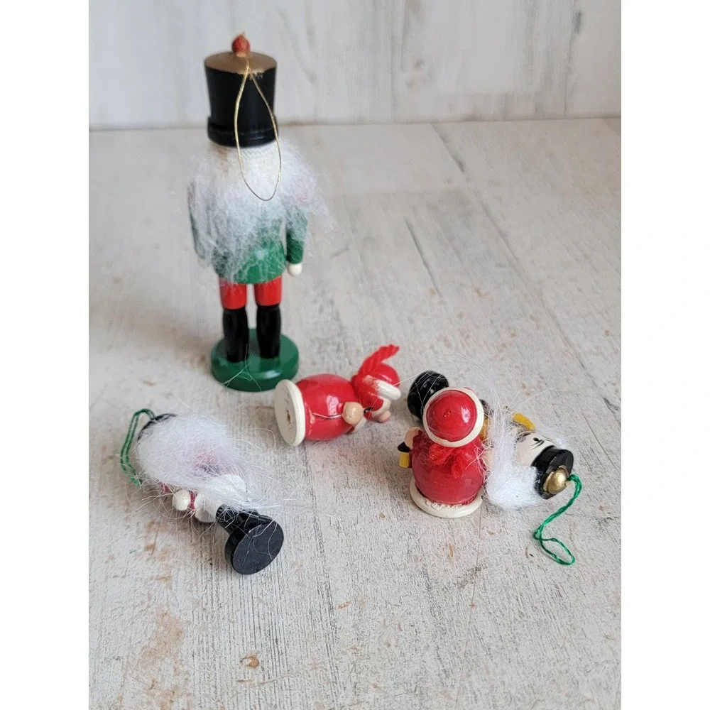Nutcracker mini vintage Santa Claus figure ornament Xmas set Unique Home